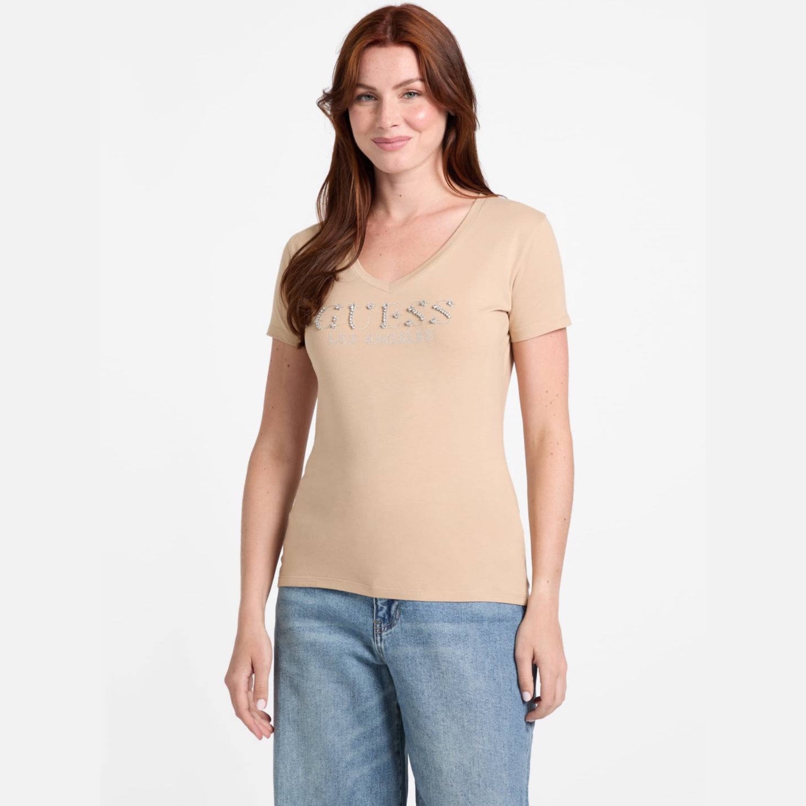 Футболка Guess жіноча бежева Q5BI50KAKB1